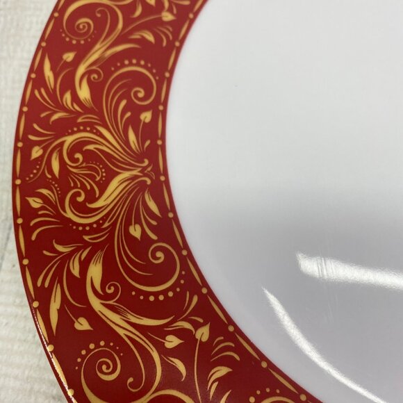 JC Penny Chris Madden MONTALIRA RED Gold Design Porcelain Dinner Plate Set 4 - Picture 14 of 16